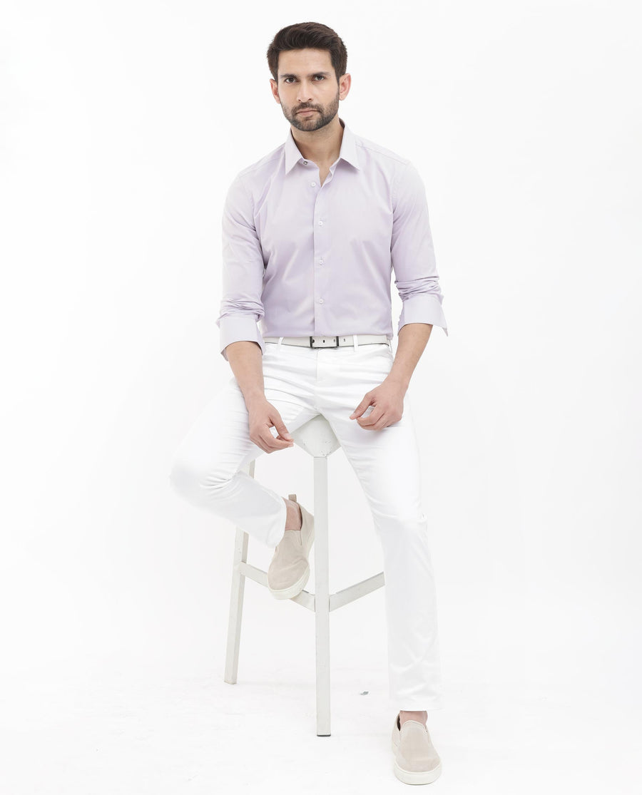 Rare Rabbit Men's Neutron8 Pastel Purple Cotton Plain Regular Fit Full Sleeve Collared Shirt