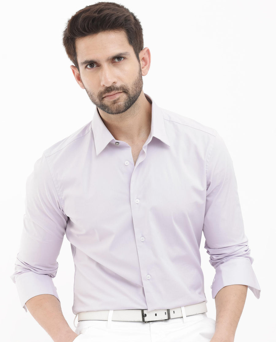 Rare Rabbit Men's Neutron8 Pastel Purple Cotton Plain Regular Fit Full Sleeve Collared Shirt