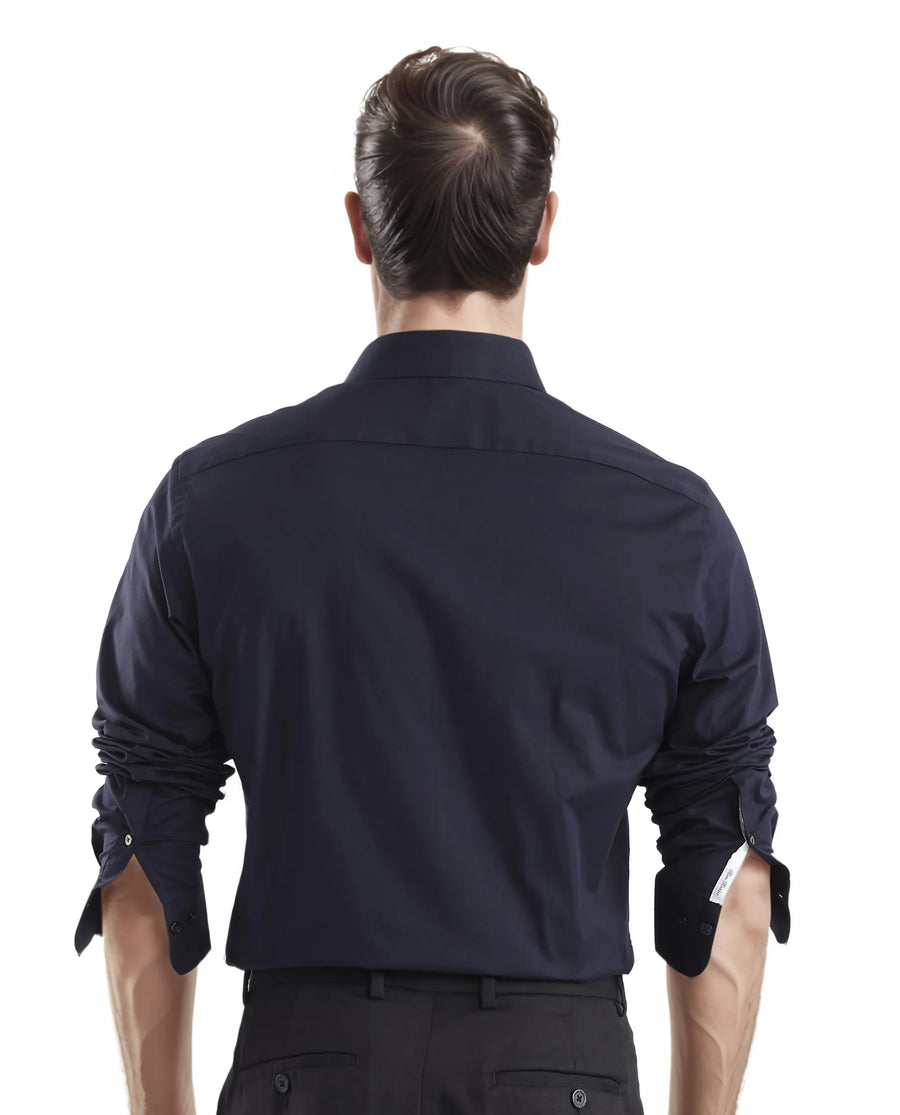 Rare Rabbit Men's Neutron-Uni Navy Cotton Plain Regular Fit Full Sleeve Collared Shirt