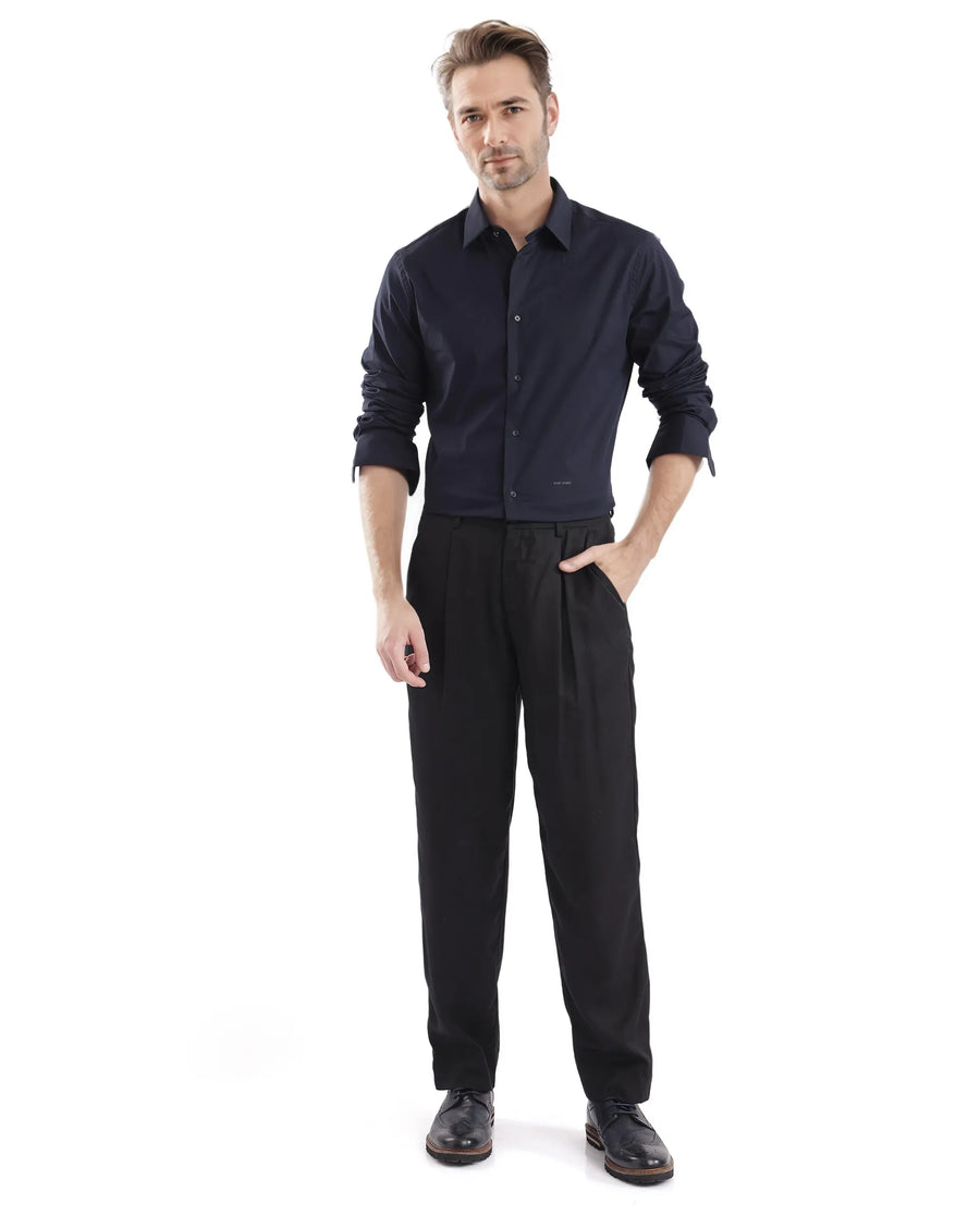 Rare Rabbit Men's Neutron-Uni Navy Cotton Plain Regular Fit Full Sleeve Collared Shirt