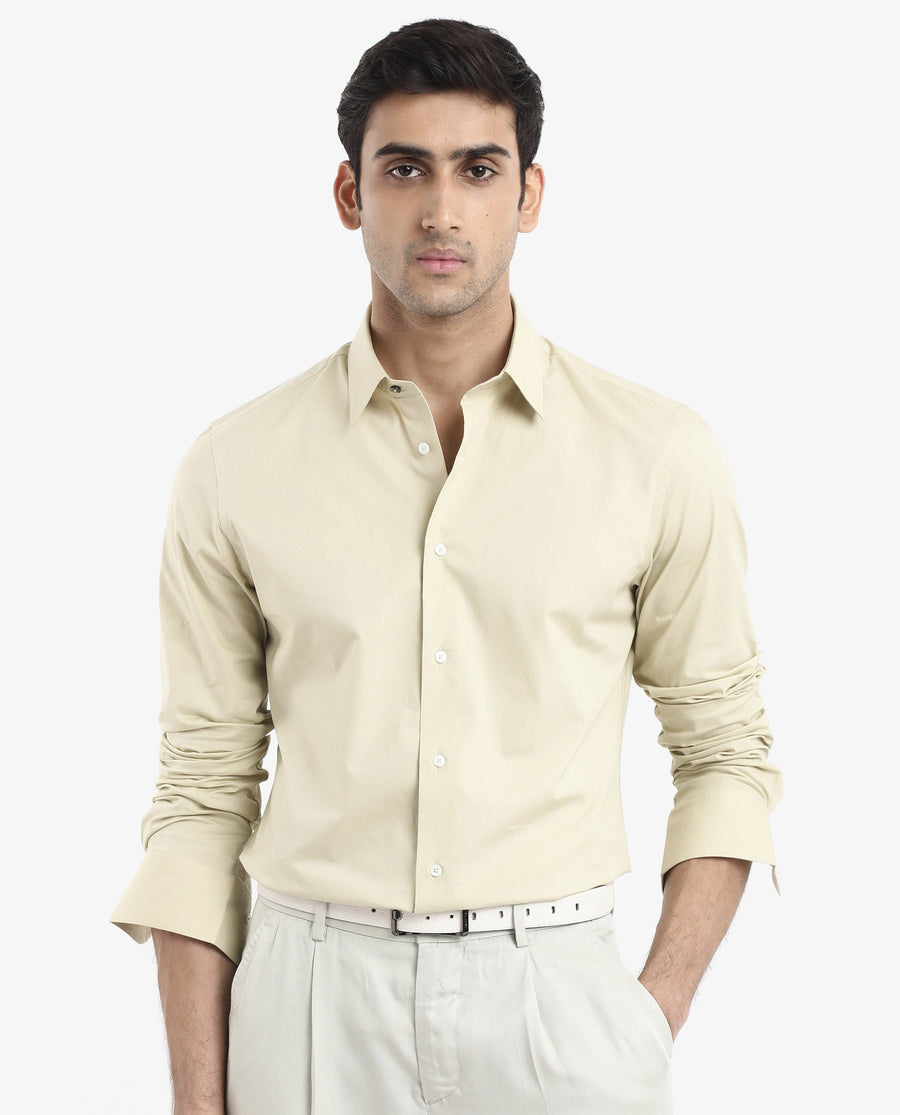 Rare Rabbit Men's Neutron-9 Pastel Green Cotton Plain Regular Fit Full Sleeve Collared Shirt