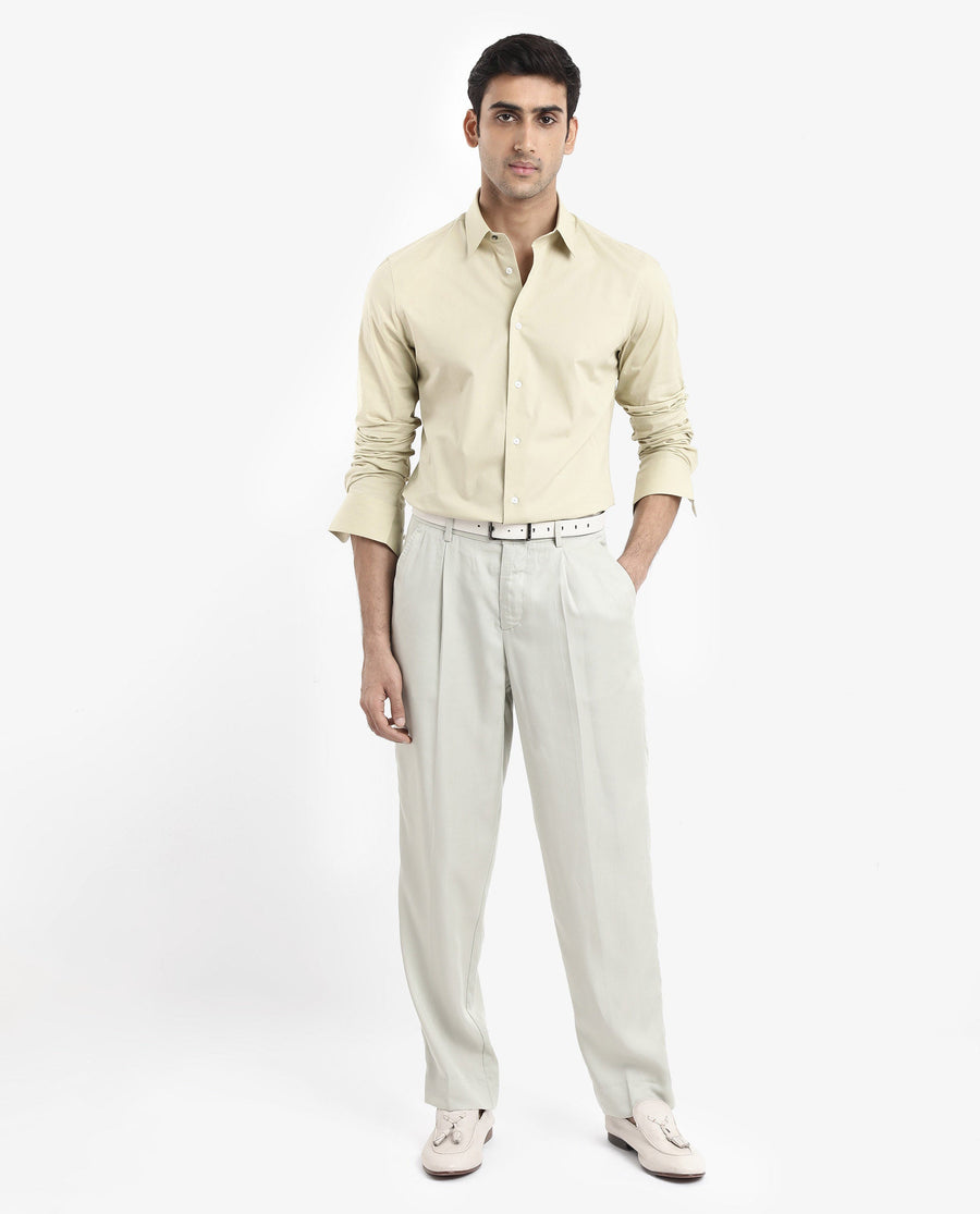Rare Rabbit Men's Neutron-9 Pastel Green Cotton Plain Regular Fit Full Sleeve Collared Shirt