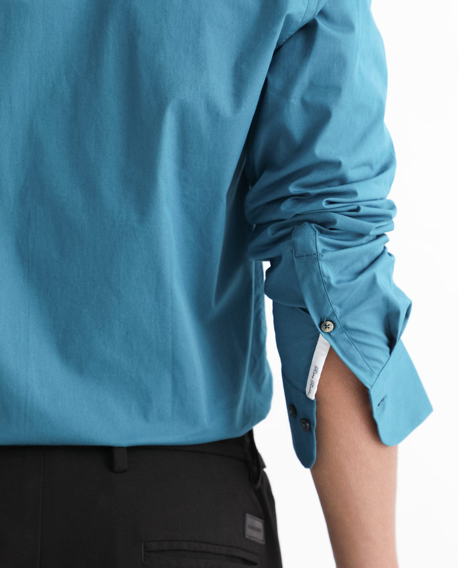 Rare Rabbit Men's Neutronss Petrol Cotton Plain Tailored Fit Full Sleeve Collared Shirt