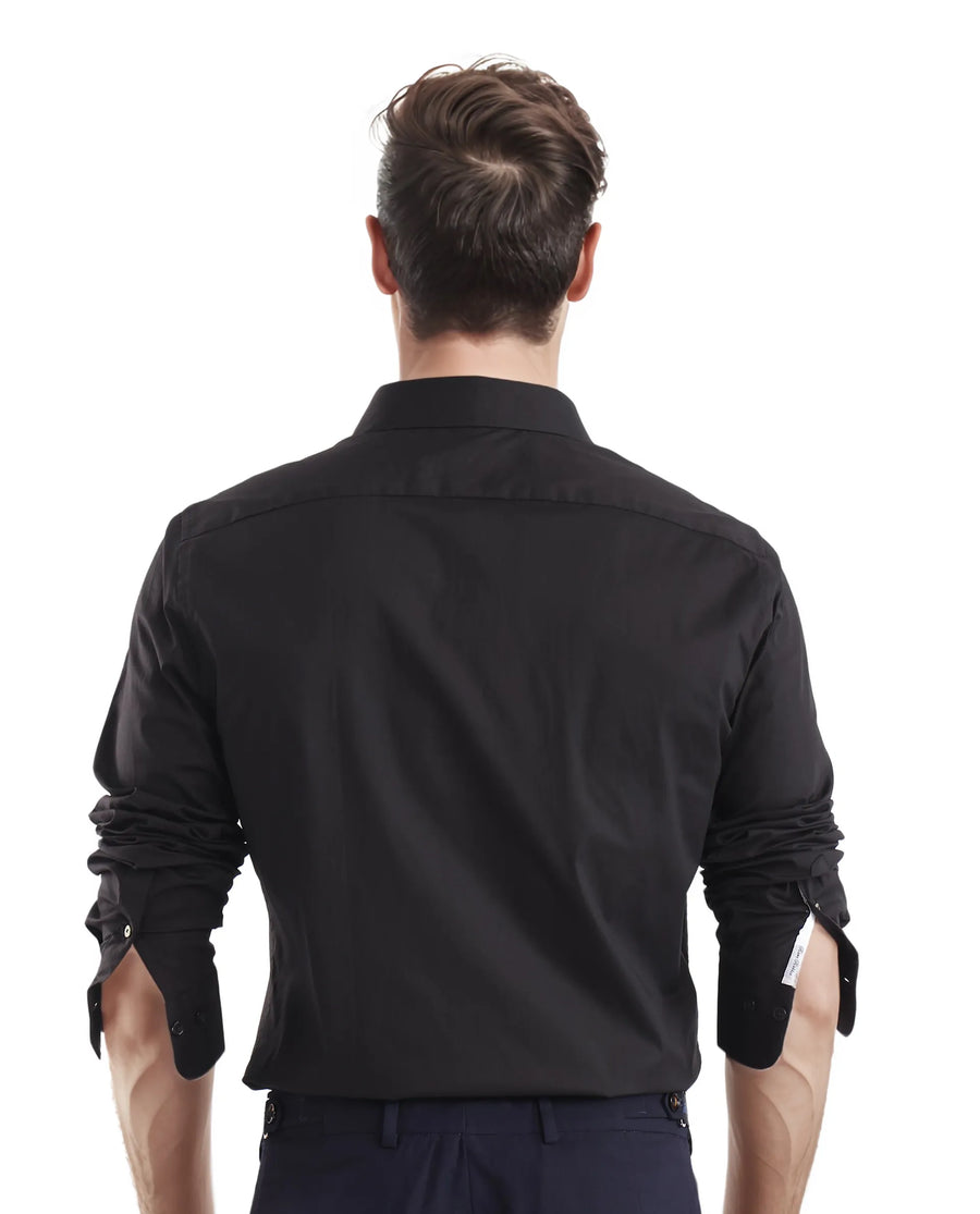 Rare Rabbit Men's Neutron-Uni Black Cotton Plain Regular Fit Full Sleeve Collared Shirt
