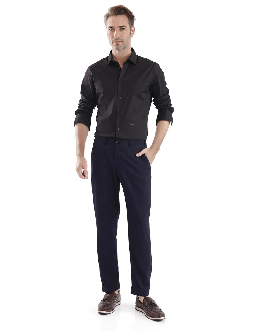 Rare Rabbit Men's Neutron-Uni Black Cotton Plain Regular Fit Full Sleeve Collared Shirt