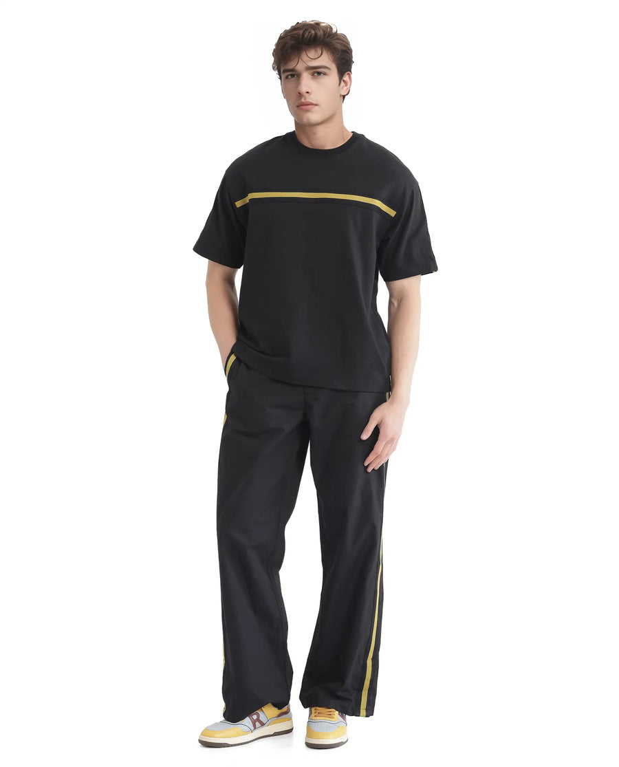 Rare Rabbit Men's Newnon-T Black Cotton Printed Boxy Fit Half Sleeve Crew Neck T-Shirt