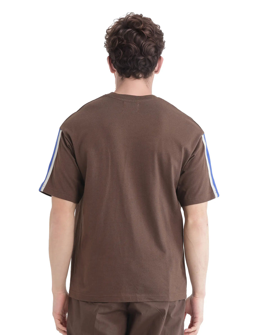 Rare Rabbit Men's Newnon-T Brown Cotton Printed Boxy Fit Half Sleeve Crew Neck T-Shirt
