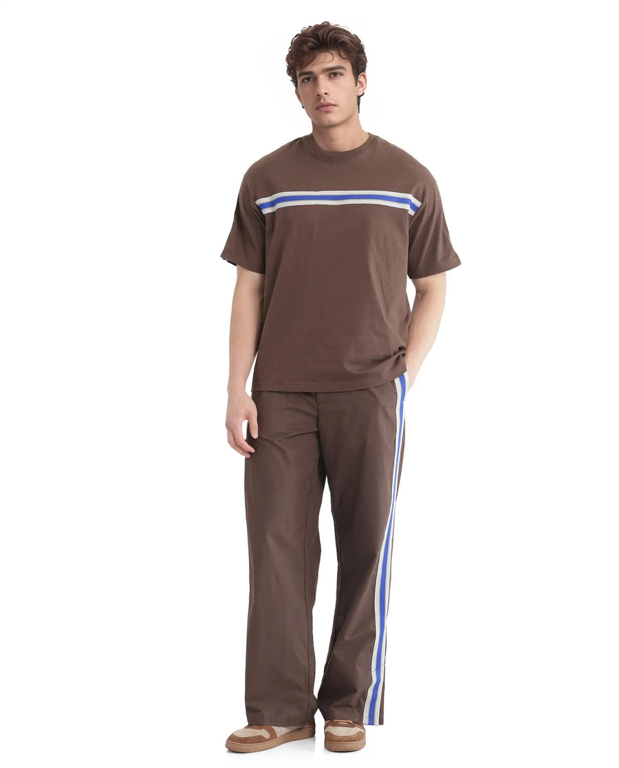 Rare Rabbit Men's Newnon-T Brown Cotton Printed Boxy Fit Half Sleeve Crew Neck T-Shirt