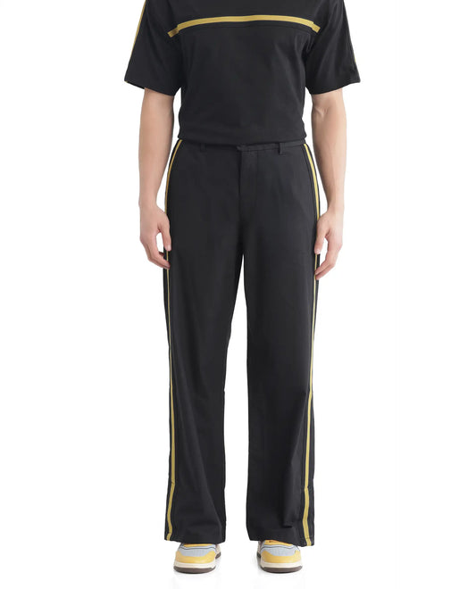 Rare Rabbit Men's Newnon Black Cotton Plain Baggy Fit Track Pant