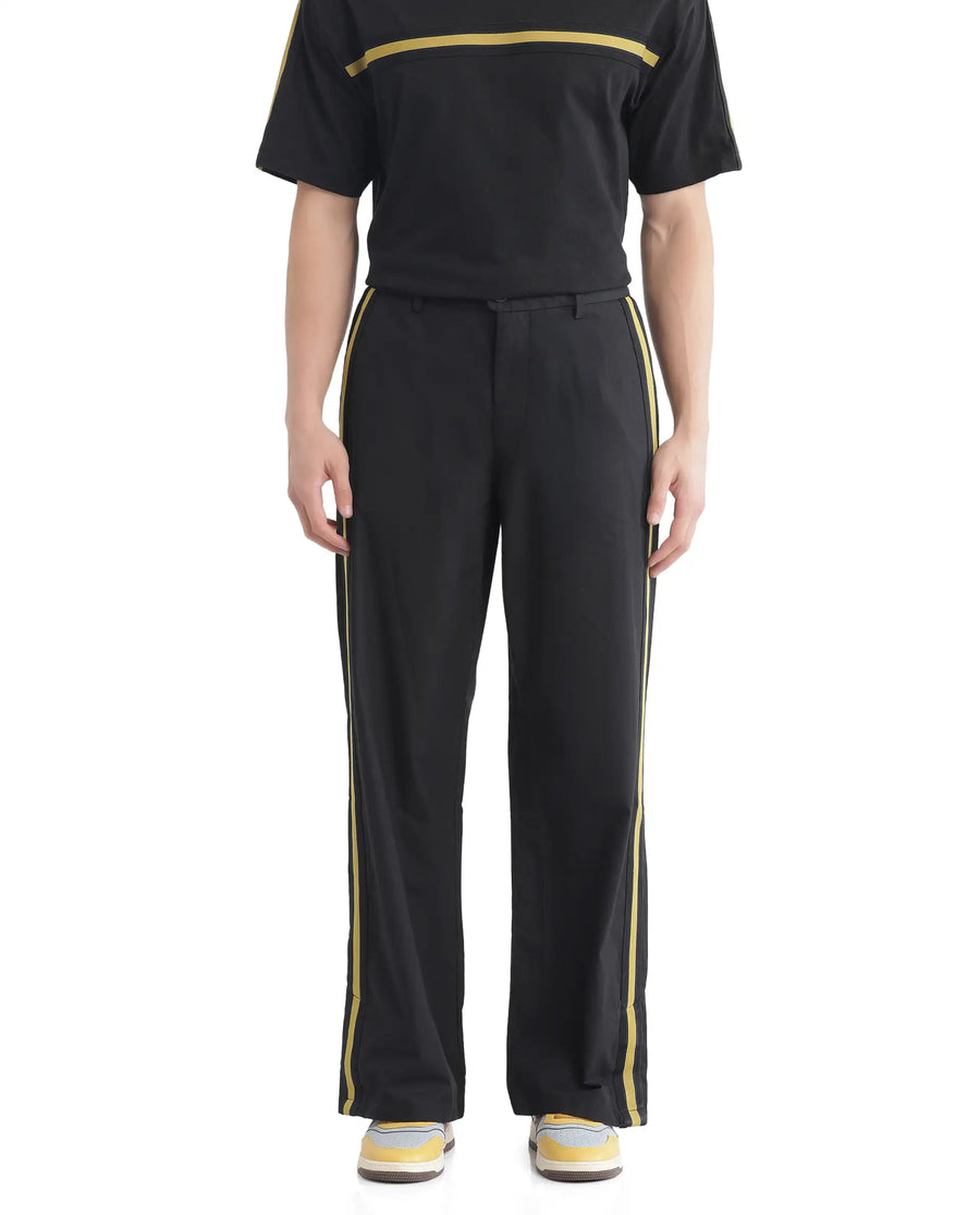 Rare Rabbit Men's Newnon Black Cotton Plain Baggy Fit Track Pant