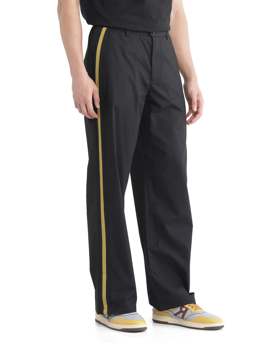 Rare Rabbit Men's Newnon Black Cotton Plain Baggy Fit Track Pant