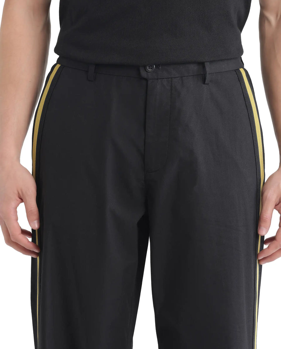 Rare Rabbit Men's Newnon Black Cotton Plain Baggy Fit Track Pant