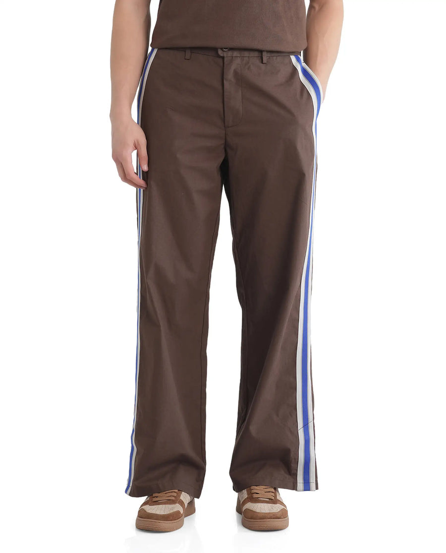 Rare Rabbit Men's Newnon Brown Cotton Plain Baggy Fit Track Pant