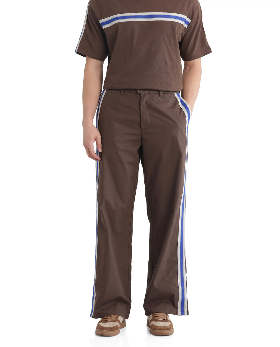 Rare Rabbit Men's Newnon Brown Cotton Plain Baggy Fit Track Pant