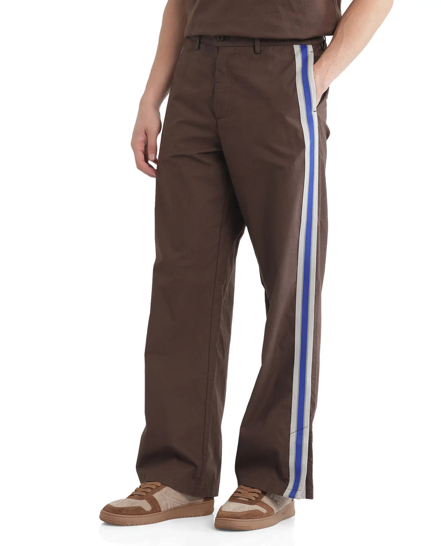 Rare Rabbit Men's Newnon Brown Cotton Plain Baggy Fit Track Pant