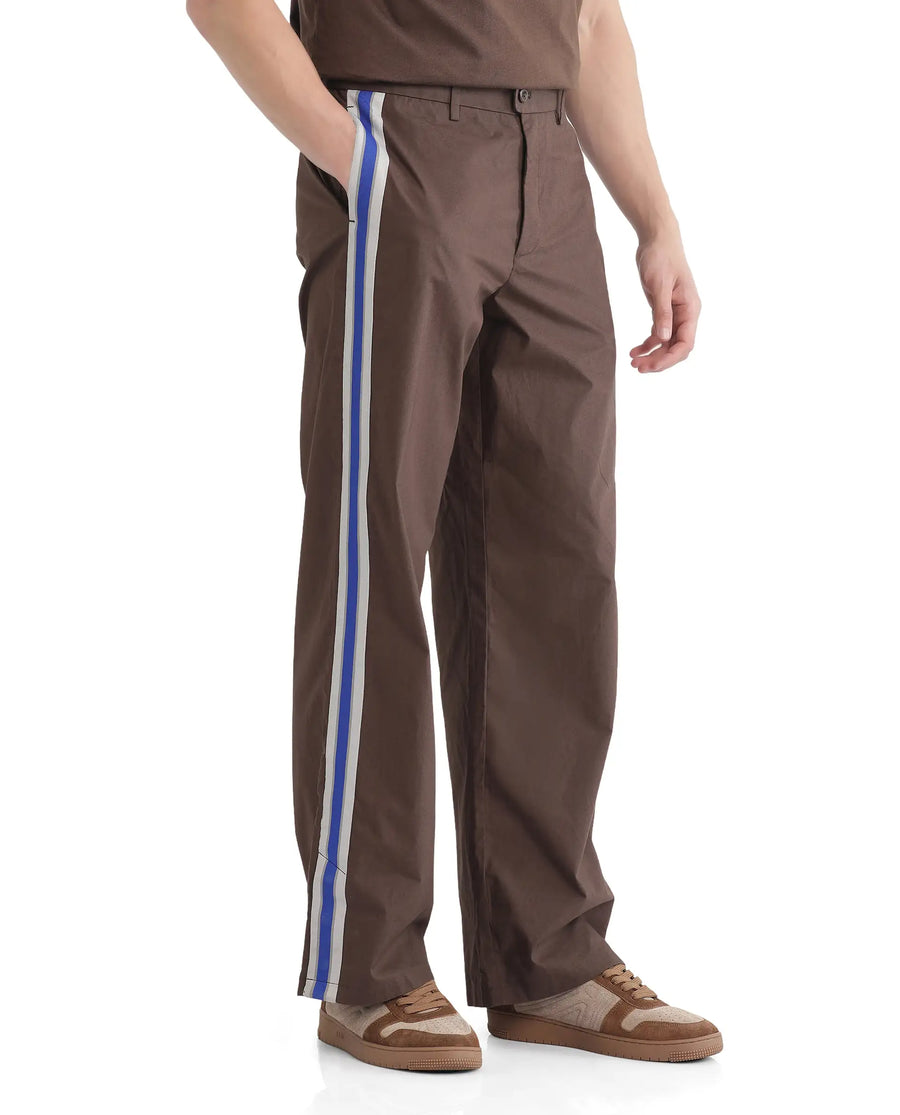 Rare Rabbit Men's Newnon Brown Cotton Plain Baggy Fit Track Pant