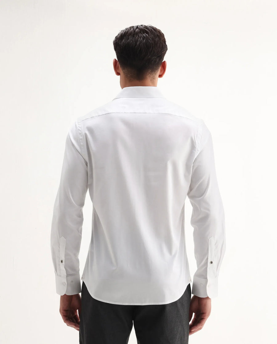 Rare Rabbit Men's Newton 25 White Cotton Blend Plain Regular Fit Full Sleeve Collared Shirt