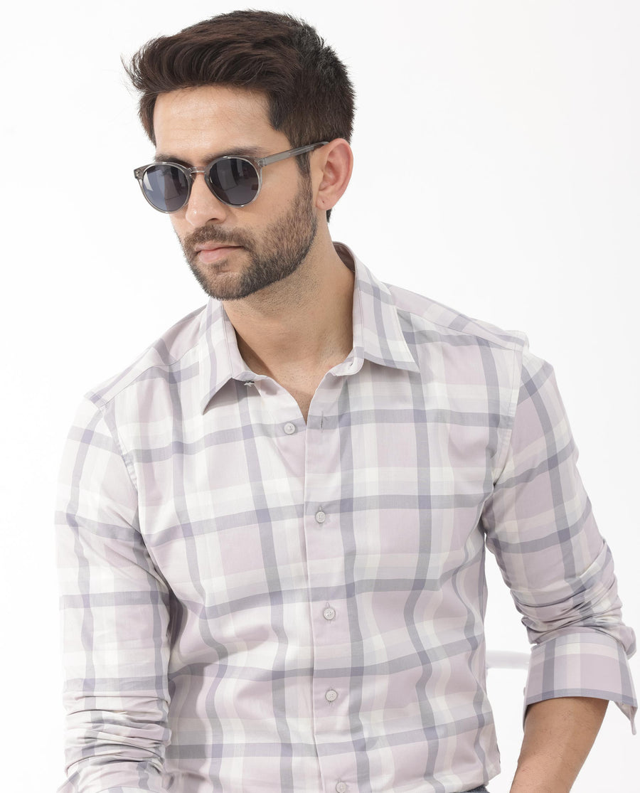 Rare Rabbit Men's Dusky Dusky Purple Cotton Checked Print Regular Fit Full Sleeve Collared Shirt