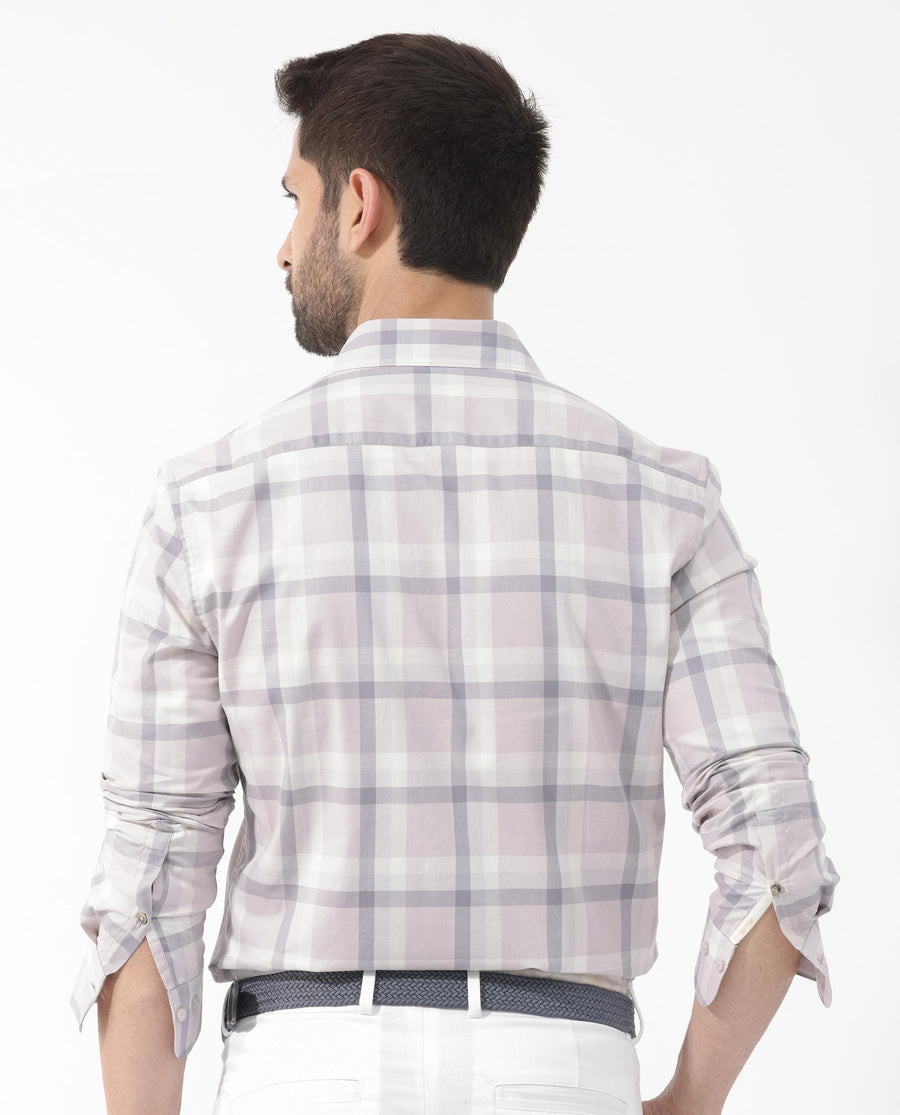 Rare Rabbit Men's Dusky Dusky Purple Cotton Checked Print Regular Fit Full Sleeve Collared Shirt