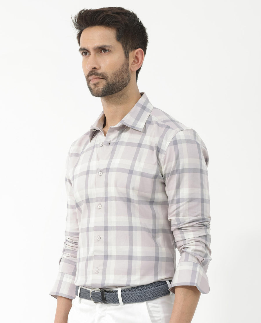 Rare Rabbit Men's Dusky Dusky Purple Cotton Checked Print Regular Fit Full Sleeve Collared Shirt