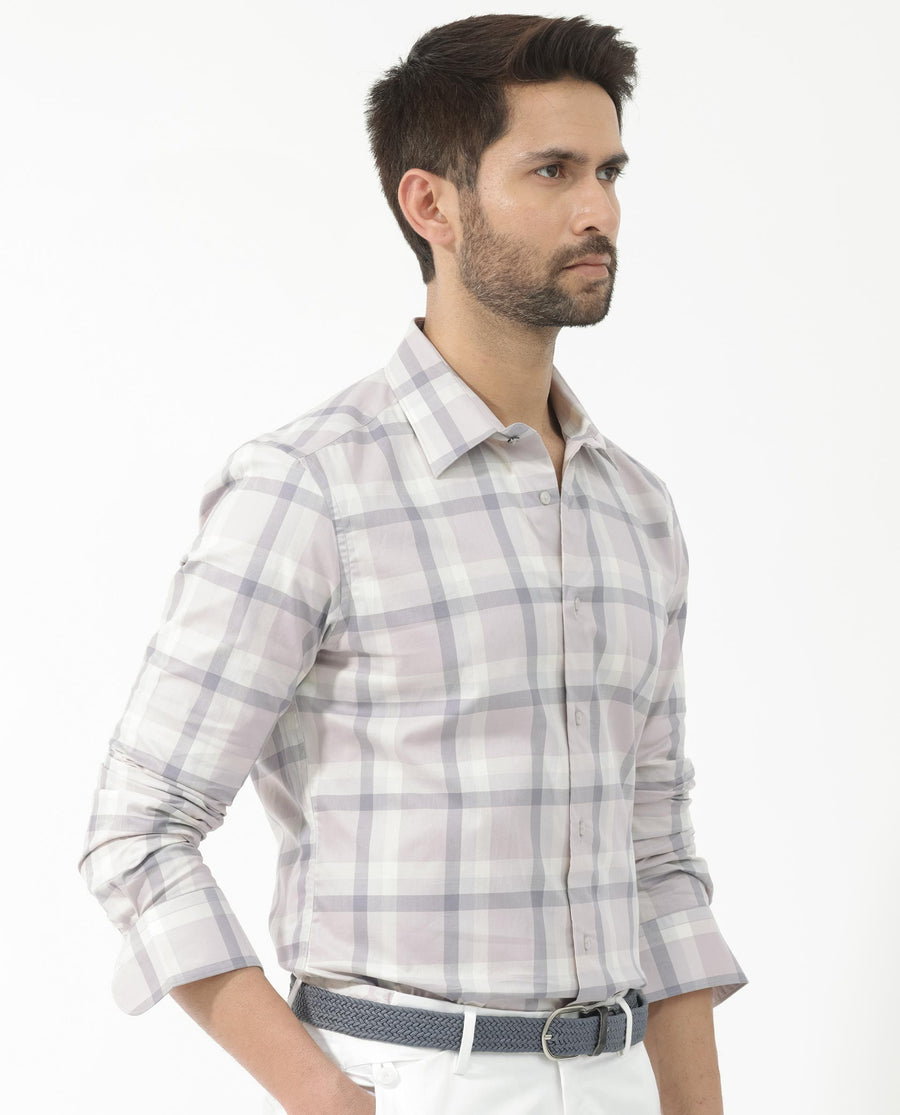 Rare Rabbit Men's Dusky Dusky Purple Cotton Checked Print Regular Fit Full Sleeve Collared Shirt