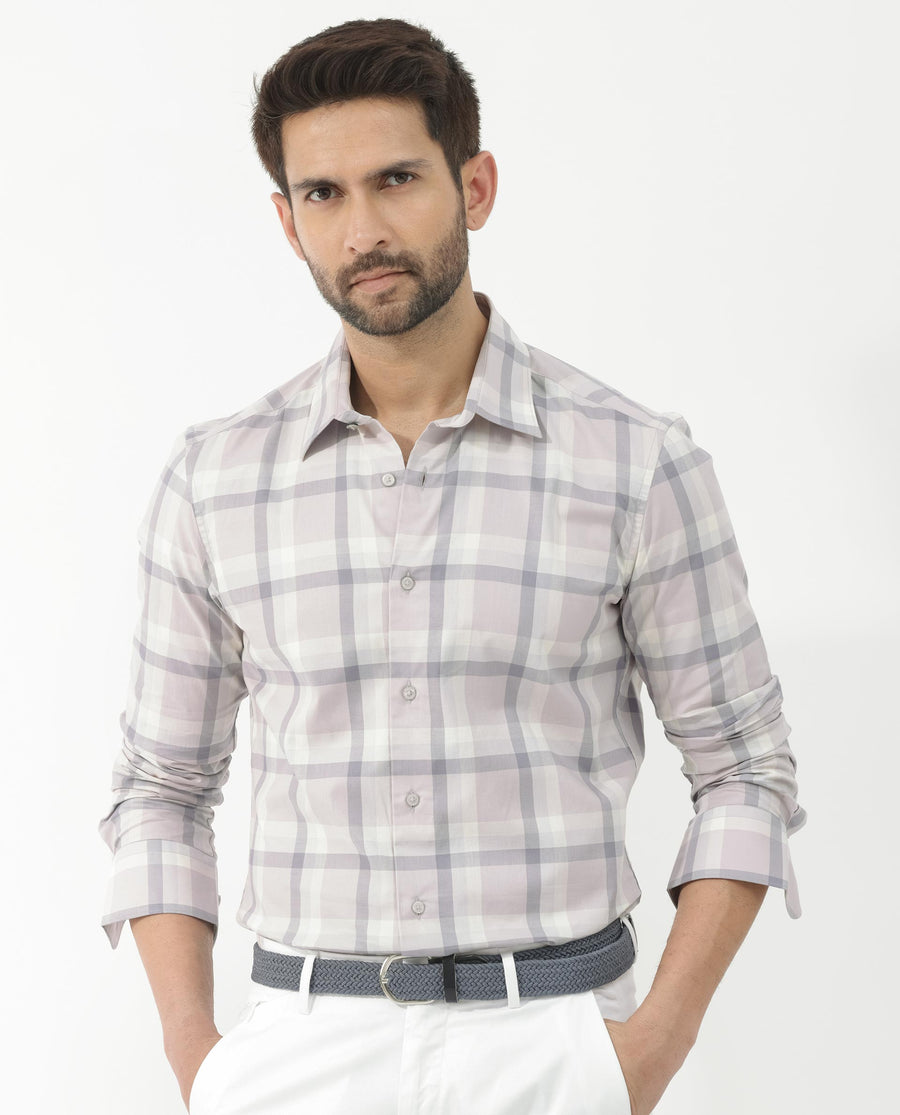 Rare Rabbit Men's Dusky Dusky Purple Cotton Checked Print Regular Fit Full Sleeve Collared Shirt