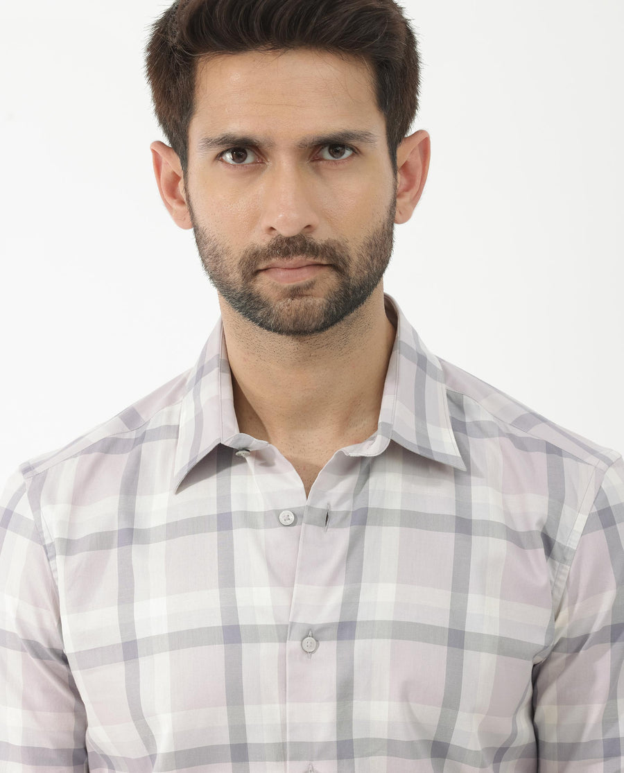 Rare Rabbit Men's Dusky Dusky Purple Cotton Checked Print Regular Fit Full Sleeve Collared Shirt