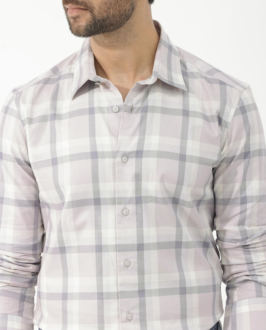 Rare Rabbit Men's Dusky Dusky Purple Cotton Checked Print Regular Fit Full Sleeve Collared Shirt