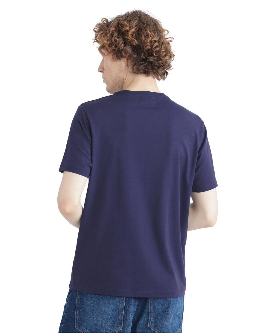 Rare Rabbit Men's Nexi Blue Cotton Blend Graphic Print Regular Fit Half Sleeve Crew Neck T-Shirt