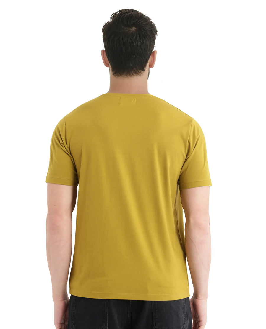 Rare Rabbit Men's Nexi Olive Cotton Graphic Print Regular Fit Half Sleeve Crew Neck T-Shirt