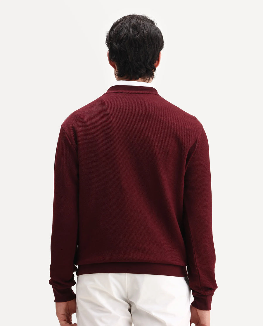 Rare Rabbit Men's Nial Dark Red Polyester Plain Regular Fit Full Sleeve Crew Neck Sweatshirt