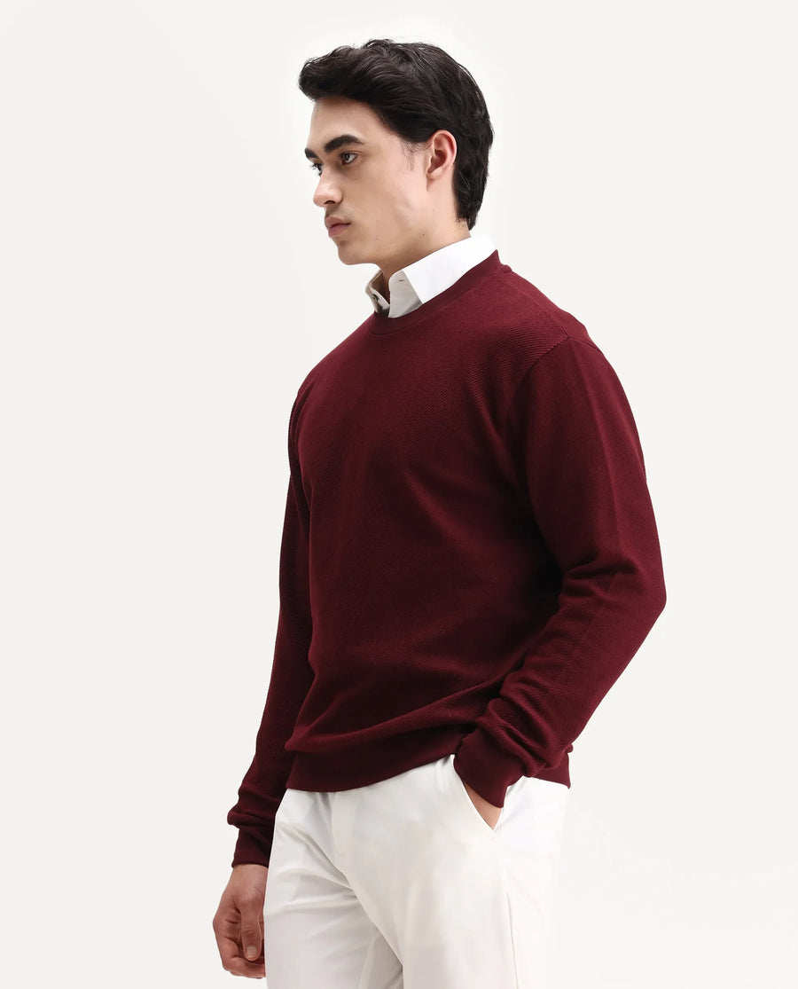 Rare Rabbit Men's Nial Dark Red Polyester Plain Regular Fit Full Sleeve Crew Neck Sweatshirt
