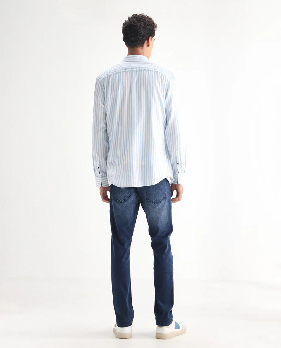 Rare Rabbit Men's Night Dark Blue Cotton Plain Hawk Slim Fit Jeans