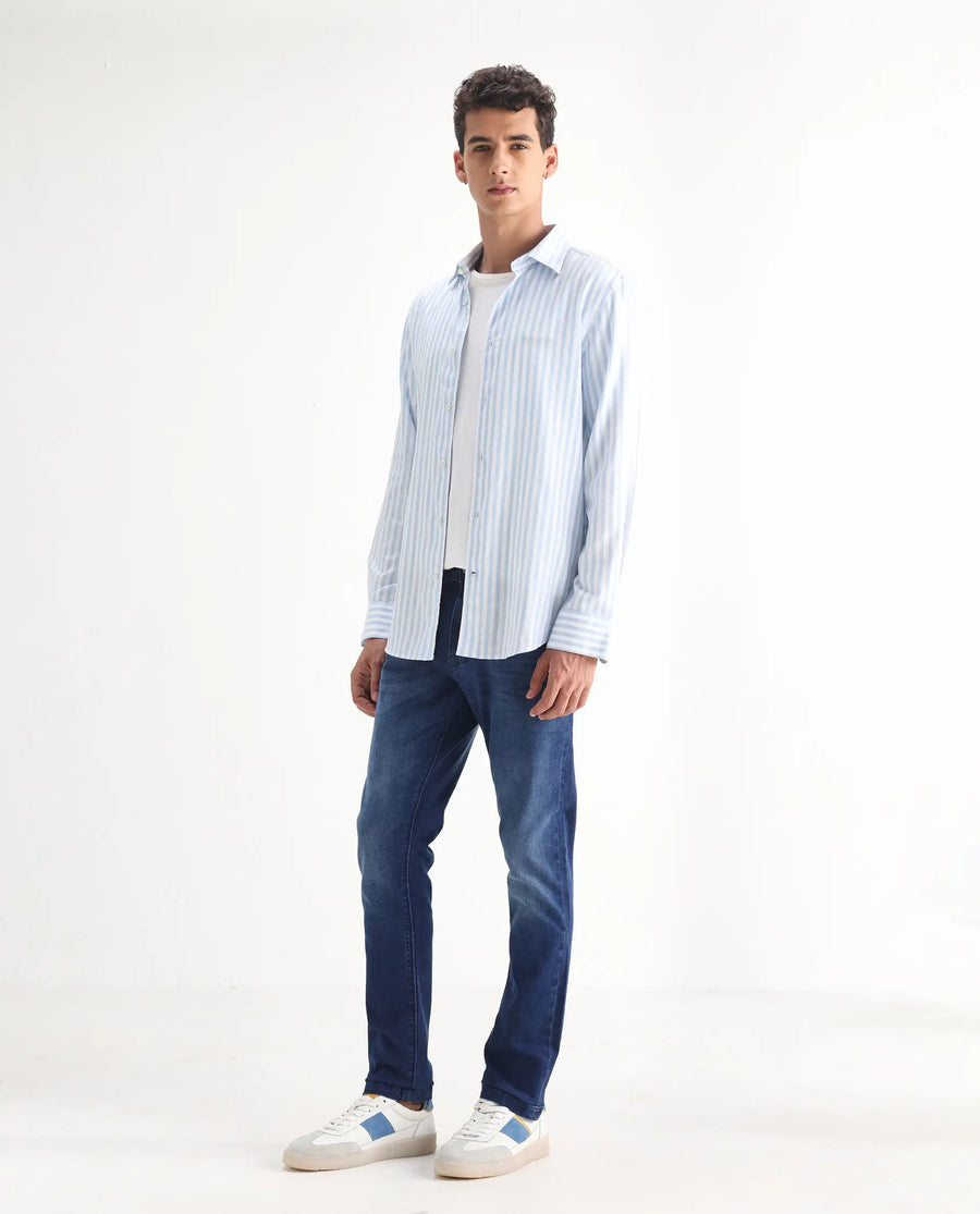 Rare Rabbit Men's Night Dark Blue Cotton Plain Hawk Slim Fit Jeans
