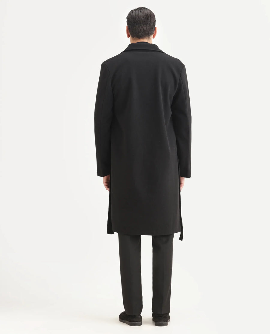 Rare Rabbit Men's Nima Black Polyester Blend Fabric Collared Neck Relaxed Plain Coat