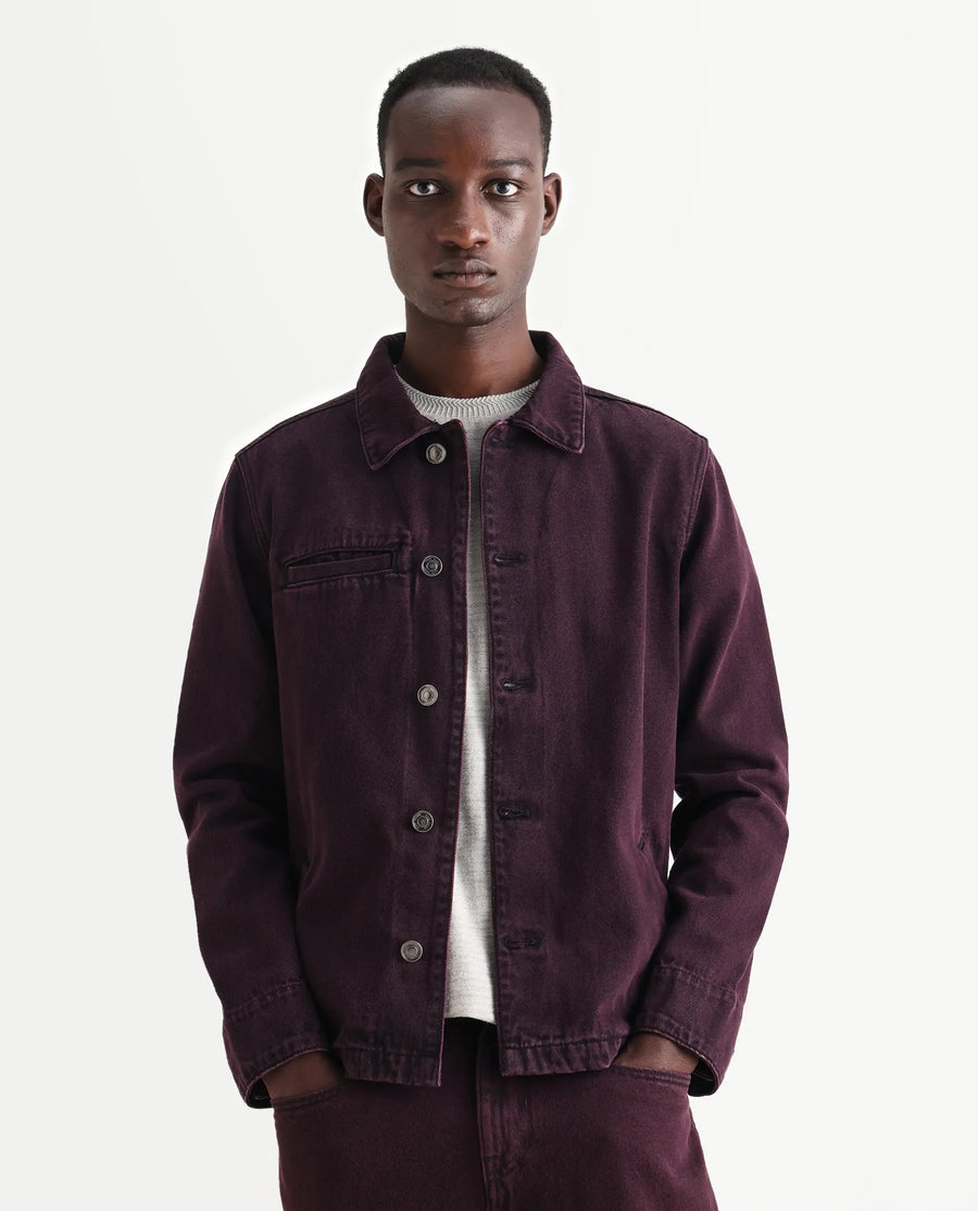 Rare Rabbit Men's Nio Dark Purple Cotton Plain Regular Fit Full Sleeve Spread Collar Jacket