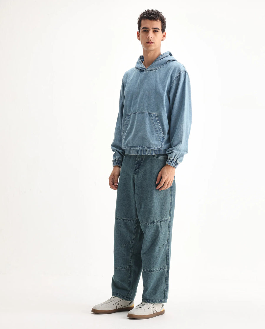 Rare Rabbit Men's Niok Green Cotton Plain Baggy Fit Jeans