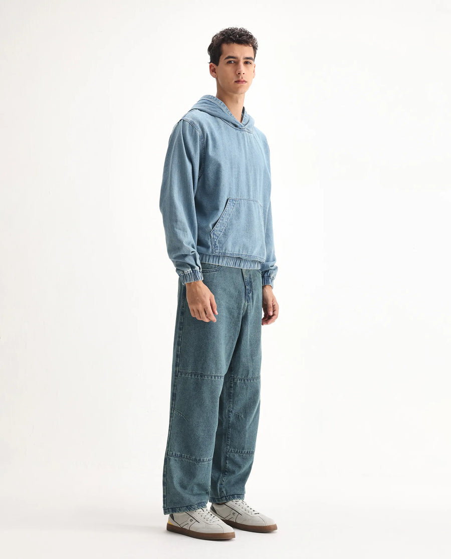 Rare Rabbit Men's Niok Green Cotton Plain Baggy Fit Jeans