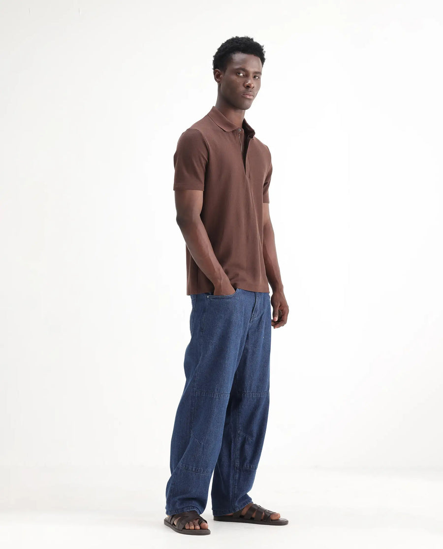 Rare Rabbit Men's Niot Blue Cotton Plain Baggy Fit Jeans