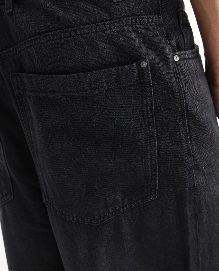 Rare Rabbit Men's Niret Dark Grey Cotton Plain Baggy Fit Jeans