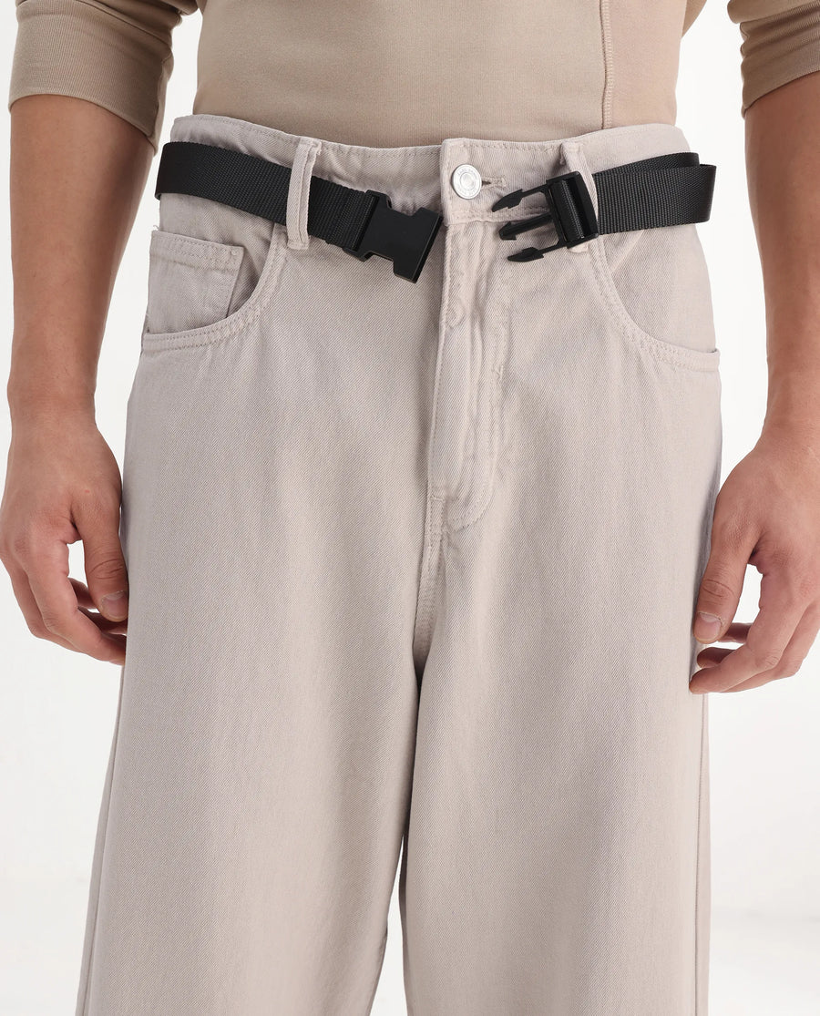 Rare Rabbit Men's Niretor-2 Beige Cotton Plain Baggy Fit Jeans