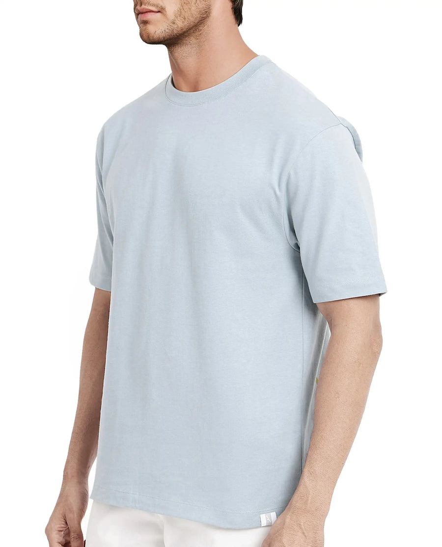 Rare Rabbit Men's Noa Light Blue Cotton Graphic Print Oversized Fit Half Sleeve Crew Neck T-Shirt