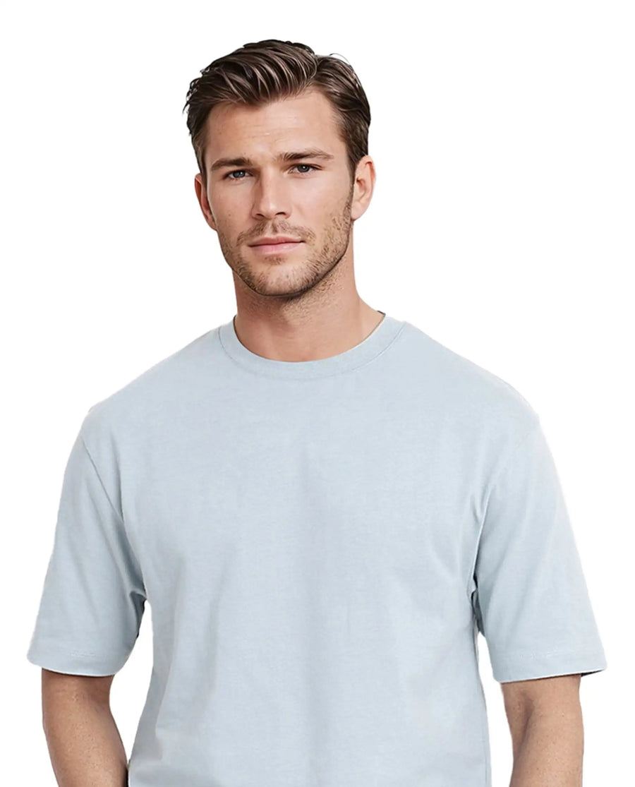 Rare Rabbit Men's Noa Light Blue Cotton Graphic Print Oversized Fit Half Sleeve Crew Neck T-Shirt