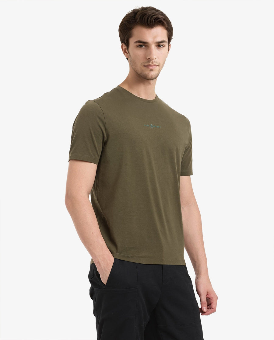 Rare Rabbit Men's Noam Dusky Olive Cotton Graphic Print Regular Fit Half Sleeve Crew Neck T-Shirt