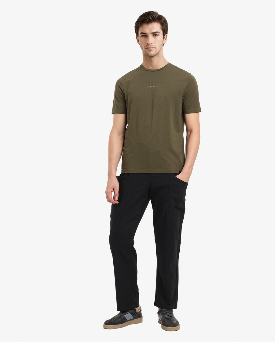 Rare Rabbit Men's Noam Dusky Olive Cotton Graphic Print Regular Fit Half Sleeve Crew Neck T-Shirt