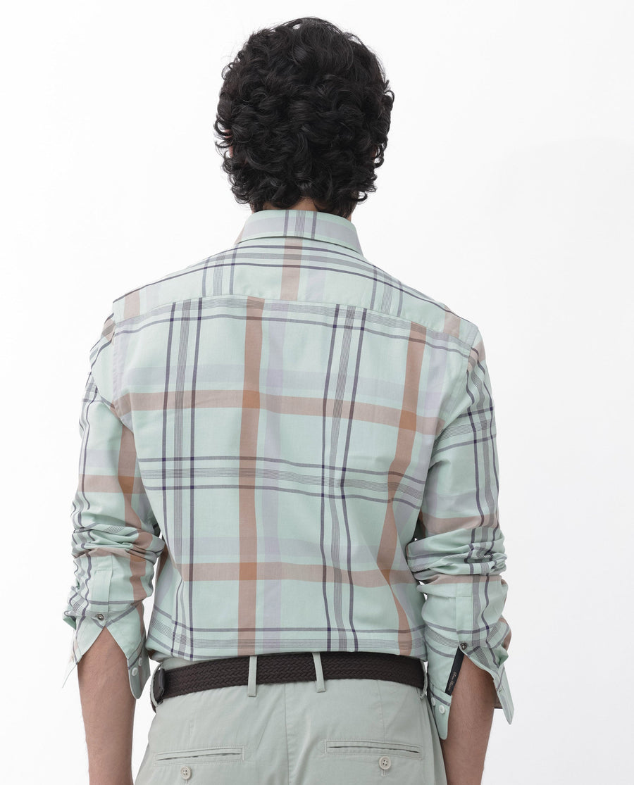 Rare Rabbit Men's Noan Dusky Green Cotton Checked Print Regular Fit Full Sleeve Collared Shirt