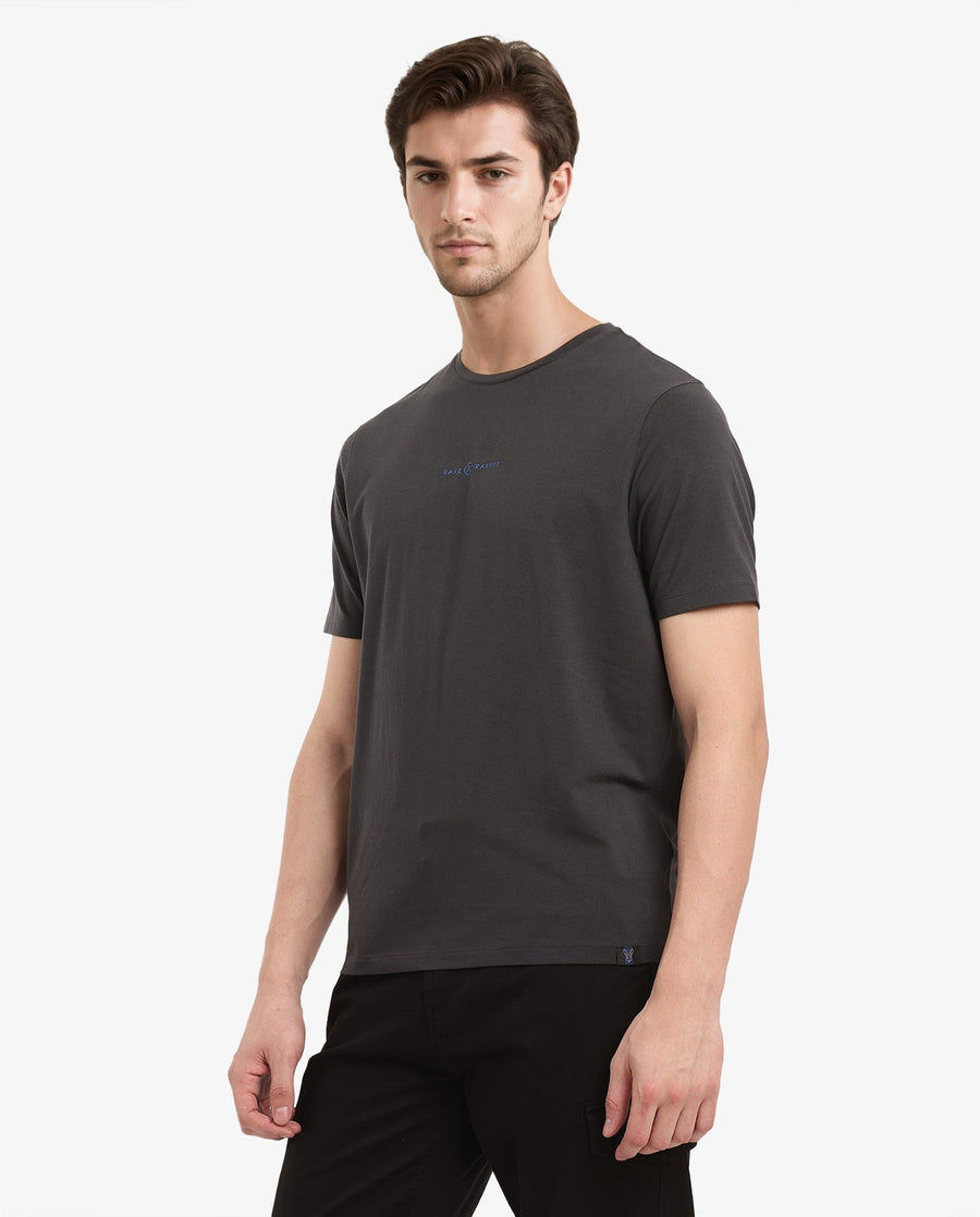 Rare Rabbit Men's Noam Dark Grey Cotton Graphic Print Regular Fit Half Sleeve Crew Neck T-Shirt