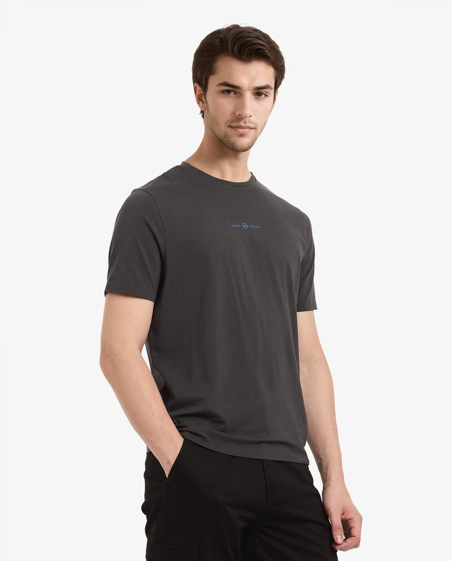 Rare Rabbit Men's Noam Dark Grey Cotton Graphic Print Regular Fit Half Sleeve Crew Neck T-Shirt