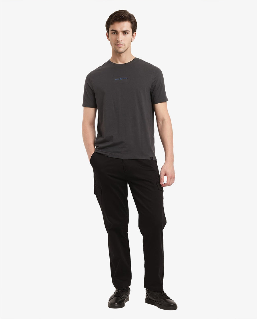 Rare Rabbit Men's Noam Dark Grey Cotton Graphic Print Regular Fit Half Sleeve Crew Neck T-Shirt