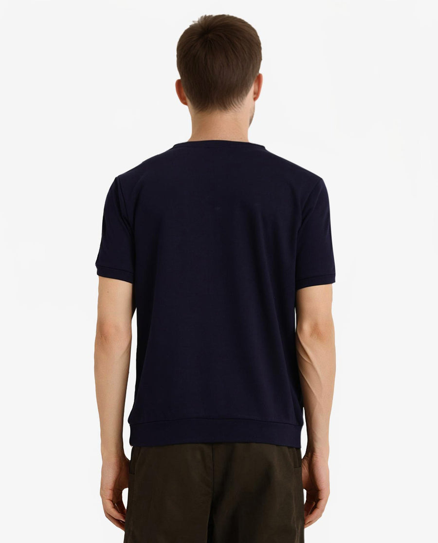 Rare Rabbit Men's Nobo Navy Cotton Monogram Print Oversized Fit Half Sleeve Crew Neck T-Shirt